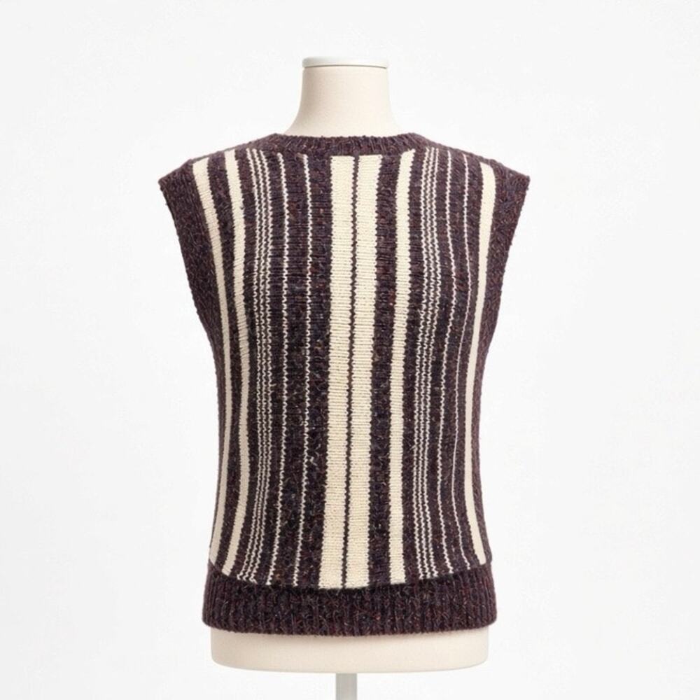 Vintage Wool Sweater Vest Purple White Striped Flecked Knit Grandpa Preppy 90s S